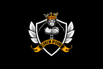 gorilla cartoon vector with shield © infernal  kiss