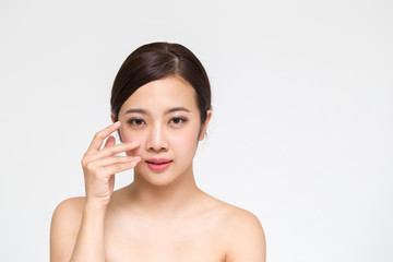 Beautiful young Asian woman with clean fresh skin, Girl beauty face care, Facial treatment and cosmetology spa concept