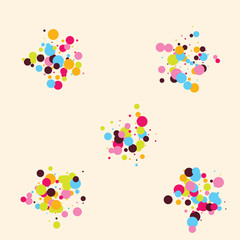 Festive background with multicolored confetti. Yellow, pink, blue circles but against a white background. Flying confetti.