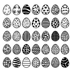 set of black Easter eggs with different patterns