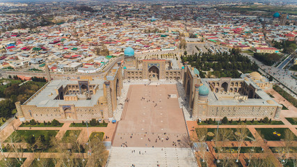 Aerial cityscape The Registan Square is the best place to discover the old Uzbek architecture and...
