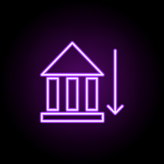 Bank down arrow neon icon. Elements of business set. Simple icon for websites, web design, mobile app, info graphics