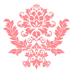 Damask graphic ornament. Floral design element. Pink vector pattern