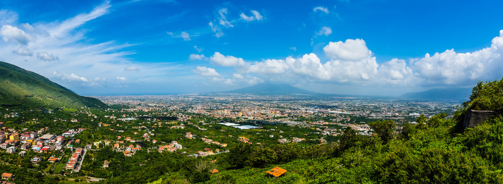 Italy, Campania, Amalfi Coast, Peninsula of Sorrent, Salerno, Corbara, view to Gulf of Naples, Castellammare di Stabia, Pompei, Vesuv in the background