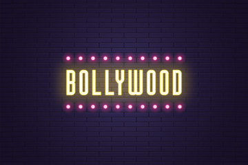 Neon composition of headline Bollywood. Neon Text