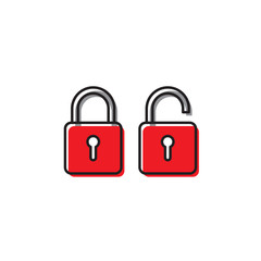 red security Lock Icon Flat Graphic Design isolated on white