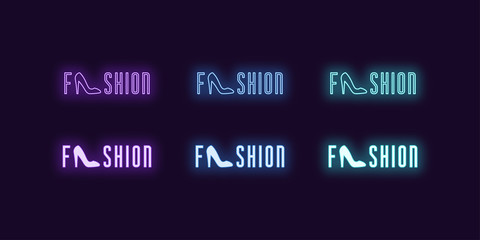 Neon icon set of word Fashion. Glowing neon text