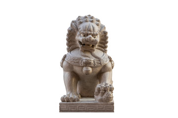 In front of, Lion statue in front of the church isolated on white background with clipping path