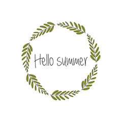 Vector illustration. Hello summer Laurel Wreath. leaves design elements. Perfect for wedding invitations, greeting cards, blogs, logos, prints and more