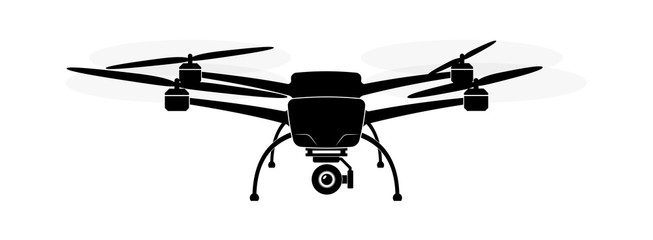 Quadcopter or copter flying in the air. Camera and shooting video or photo from the air.