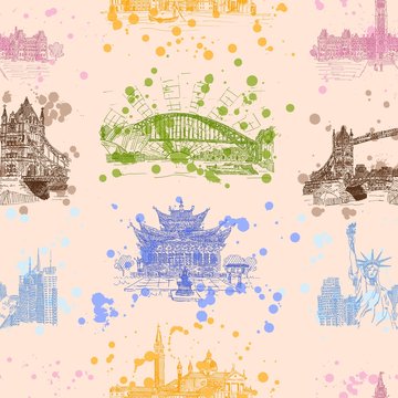 world sights seamless pattern background image image
