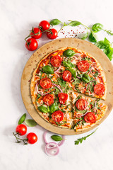 Overhead View of Homemade Veggie Pizza