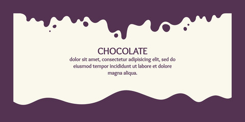Modern poster, splashes and drops of chocolate. Vector illustration in a flat style