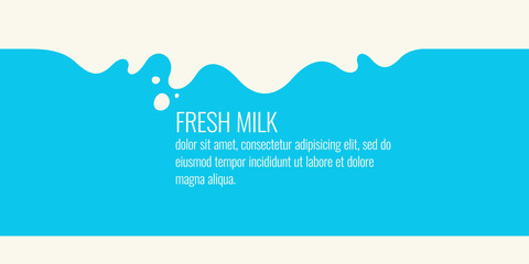 Modern poster fresh milk with splashes on a light blue background. Vector illustration