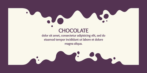 Modern poster, dynamic splashes and drops of chocolate. Vector illustration in a flat style