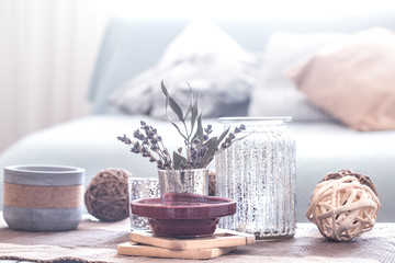 still life details of a cozy home interior .Living room decoration.