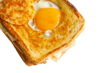 Ham and cheese sandwich with fried egg isolated on white background