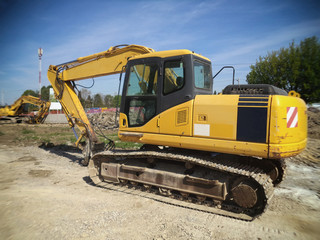 Construction machine at the construction site, Crawler Dozers.