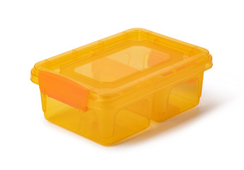 Plastic food box on white background