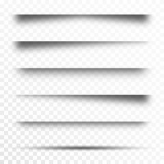 Set of transparent shadows, page dividers. Realistic paper shadow effect isolated on transparent background. Vector