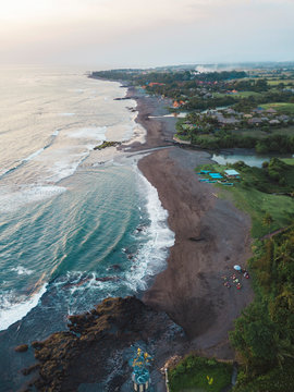 Indonesia, Bali, Aerial view of Pererenan beach, Gajah Mina Statue