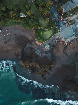Indonesia, Bali, Aerial view of Pererenan beach, Gajah Mina Statue