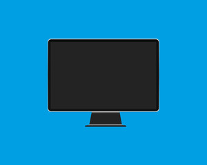 Monitor screen PC icon flat style with on a blue background. Vector illustration