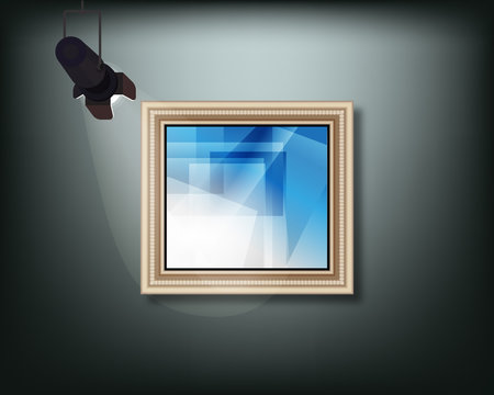 Framed image with pedant cone lamp on wall. Vector illustration.