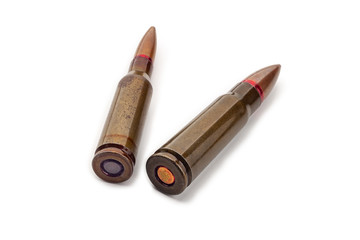 Two old bullets for automatic rifles of 5.45 and 7.62 caliber.