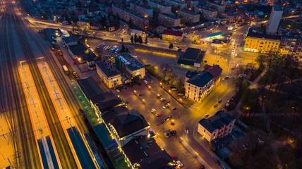 Illuminated city of Tarnow , Poland,aerial view