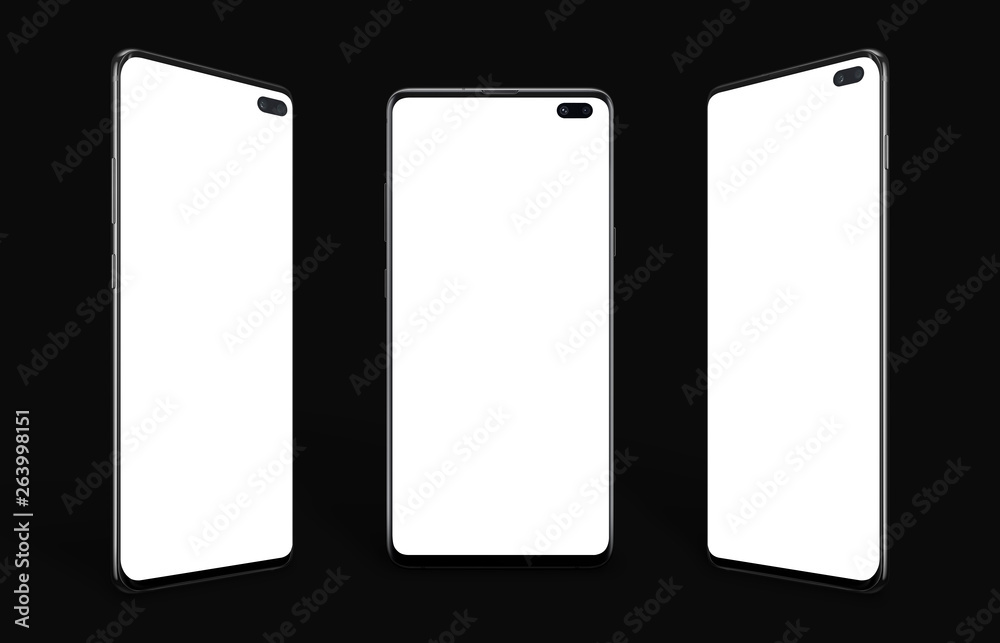 Aufkleber multiple modern smart phones with isolated screen for mockup, app promotion. under display camera.