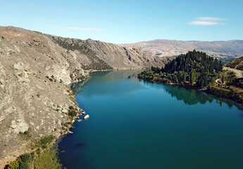 Lake Dunstan aerial view near Alexandra, Otago, New Zealand