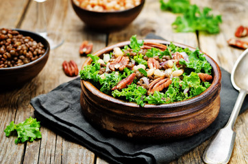 Kale pecan white beans lentils salad