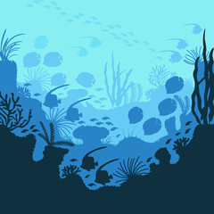 Fototapeta na wymiar Cartoon Underwater Blue Ocean Background Scene Concept. Vector