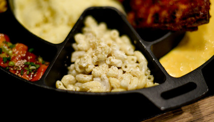 Macaroni in hot pan close up shot