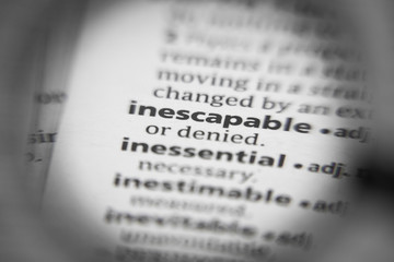 Word or phrase inescapable in a dictionary.