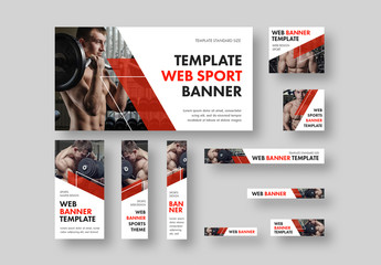 10 Fitness Health Web Banners with Diagonal Red Accents