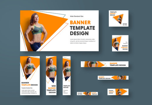 10 Fitness Health Web Banners with Geometric Accents