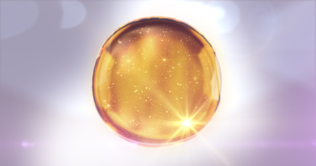 Oil drop in yellow colors on bright background. Transparency Liquid element. Skincare, beauty, cosmetic, moisturizer, auto, motor. 3D illustration