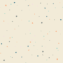 Terrazzo flooring textured surface modern abstract pattern. Vector seamless abstract repeat with chips of marble or granite in soft pastel  colors.