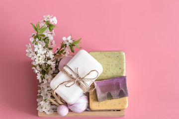 Spring Spa still Life on isolated pink background