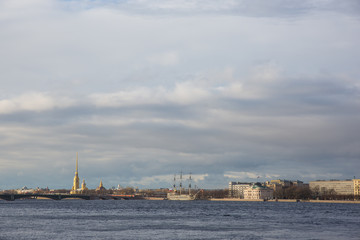 Fototapeta premium view of city of Sankt-Petersburg and river Neva