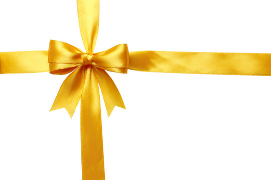 Yellow Bow And Ribbon On A White Background