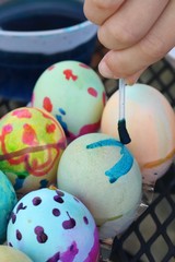 Close up of decorated easter eggs