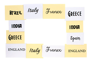 destination country selection, for vacation, white background, isolated frame