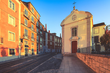 Fototapeta premium An old tradition residents building facade in the old Alfama quarter in Lisbon, Portugal