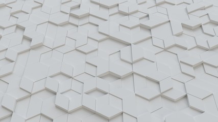 white abstract background with techie hexagons and triangles, 3D rendering, 3d illustration