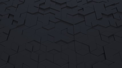 black abstract background with techie hexagons and triangles, 3D rendering, 3d illustration