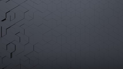 black abstract background with techie hexagons and triangles, 3D rendering, 3d illustration