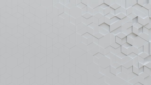 White Abstract Background With Techie Hexagons And Triangles, 3D Rendering, 3d Illustration